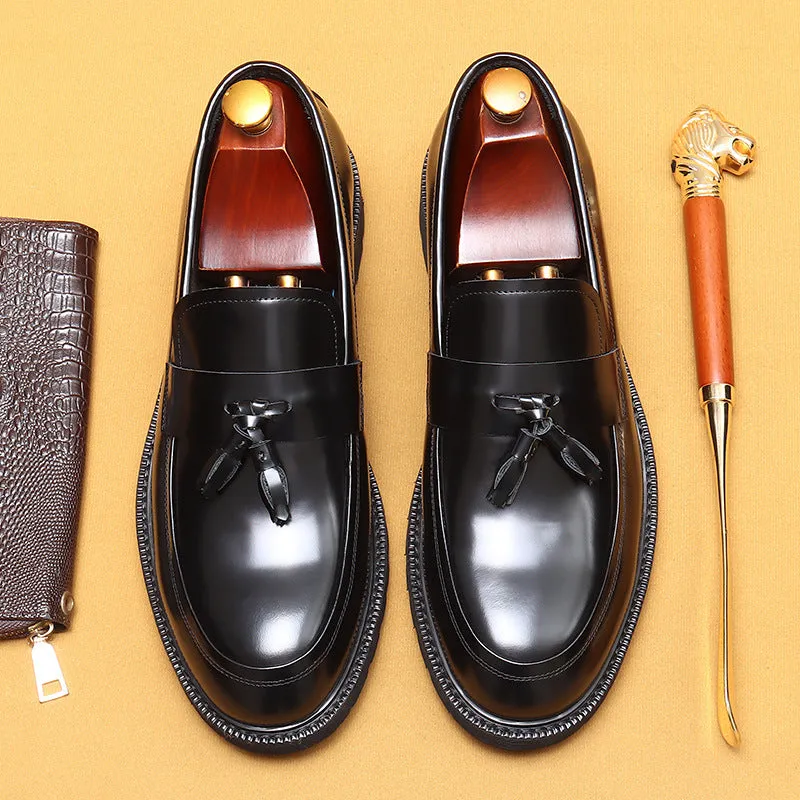 Top Layer Cowhide Men's Leather Shoes Tassel Loafers Men's Leather Platform British Casual Shoes Cowhide Lining Business Formal Wear96115
