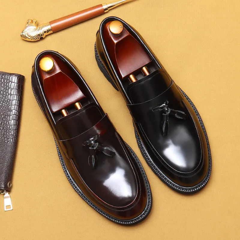 Top Layer Cowhide Men's Leather Shoes Tassel Loafers Men's Leather Platform British Casual Shoes Cowhide Lining Business Formal Wear96115