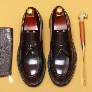 Top Layer Cowhide Men's Leather Shoes Tassel Loafers Men's Leather Platform British Casual Shoes Cowhide Lining Business Formal Wear96115
