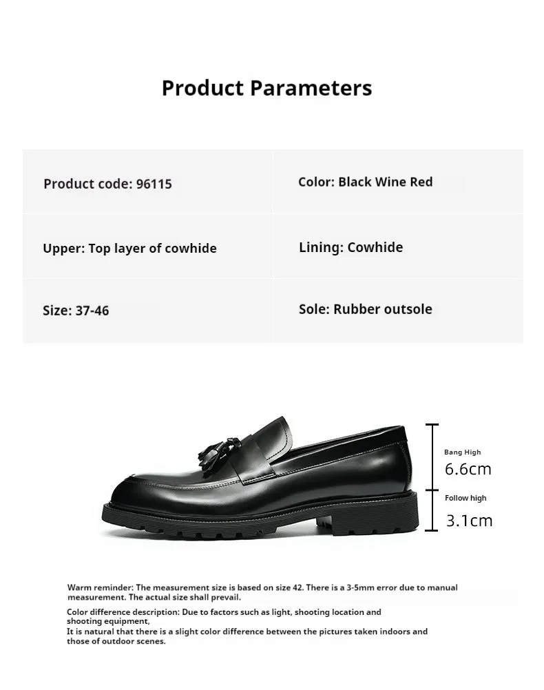 Top Layer Cowhide Men's Leather Shoes Tassel Loafers Men's Leather Platform British Casual Shoes Cowhide Lining Business Formal Wear96115