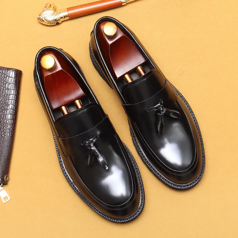 Top Layer Cowhide Men's Leather Shoes Tassel Loafers Men's Leather Platform British Casual Shoes Cowhide Lining Business Formal Wear96115