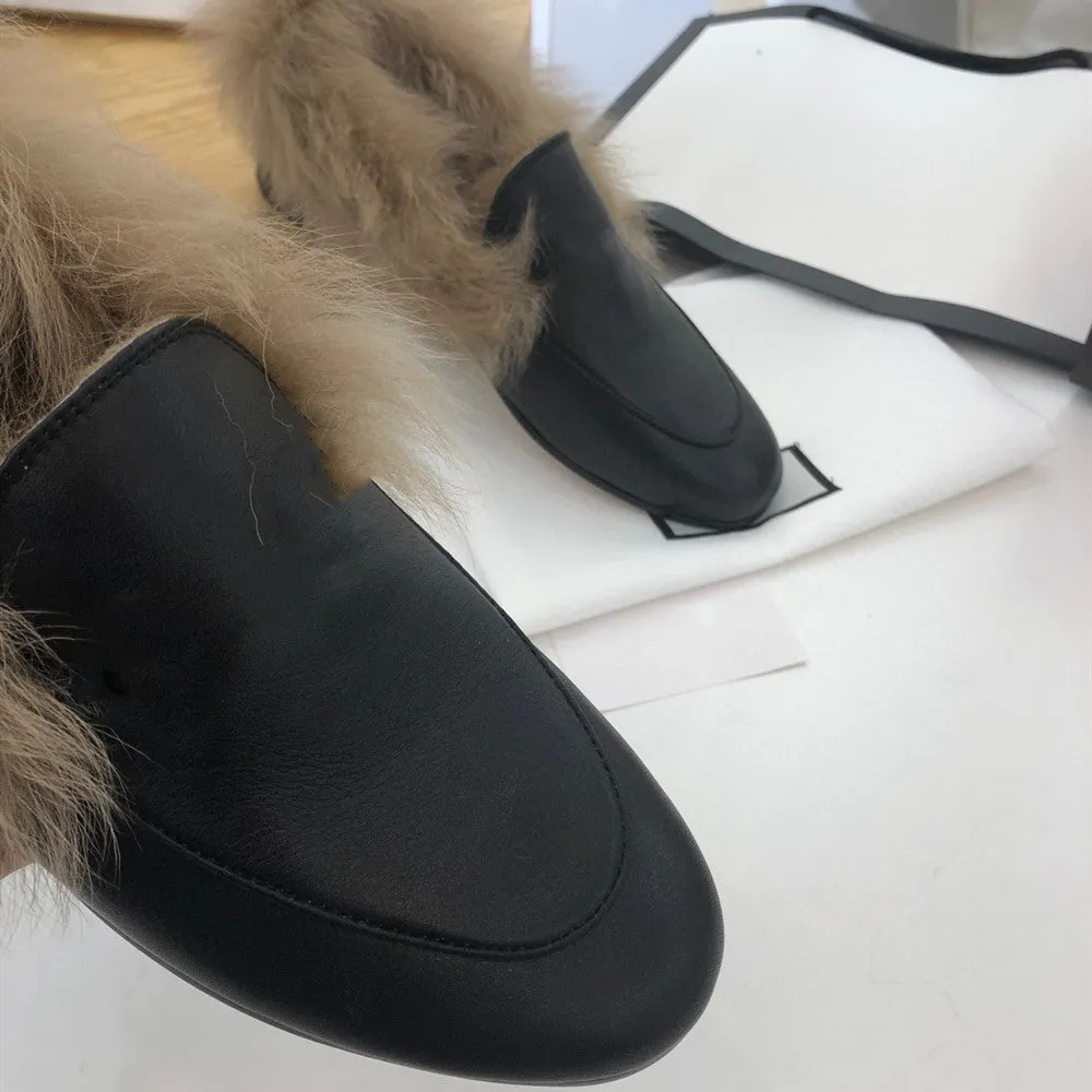 Top Quality Genuine Leather Women's Shoes Warm Shearling Ladies Loafers Outside/Office Women's Flats Slip-on Shallow Shoes