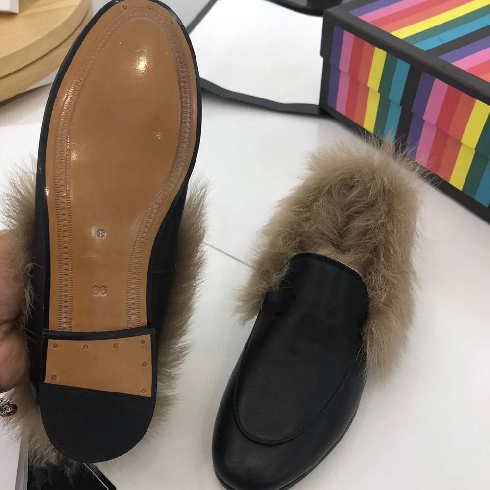 Top Quality Genuine Leather Women's Shoes Warm Shearling Ladies Loafers Outside/Office Women's Flats Slip-on Shallow Shoes