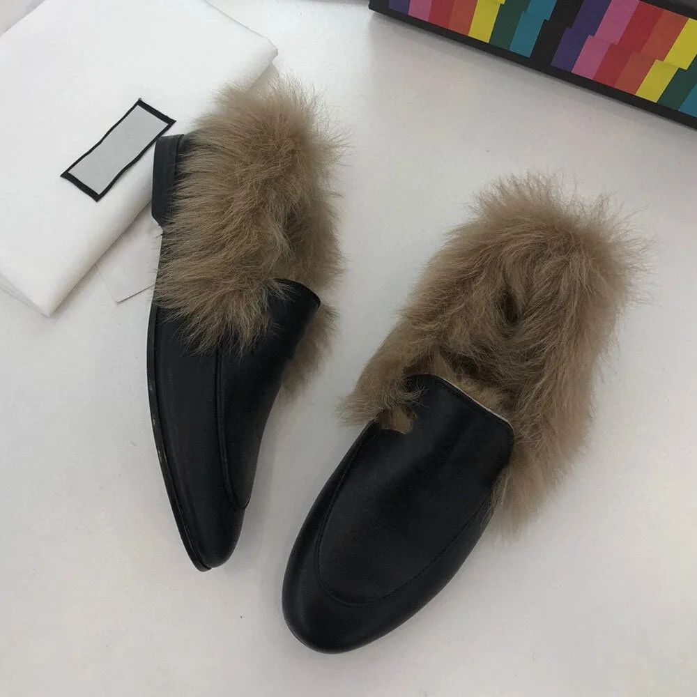 Top Quality Genuine Leather Women's Shoes Warm Shearling Ladies Loafers Outside/Office Women's Flats Slip-on Shallow Shoes