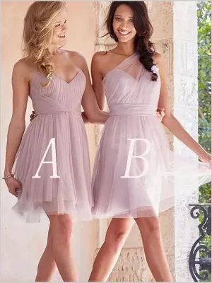 Tulle Sleeveless Short Mini Bridesmaid Dresses