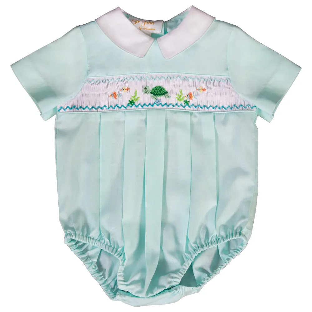 Turtle & Friends Lt. Turquoise Smocked Boy Bubble