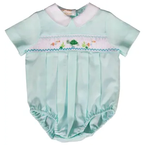 Turtle & Friends Lt. Turquoise Smocked Boy Bubble