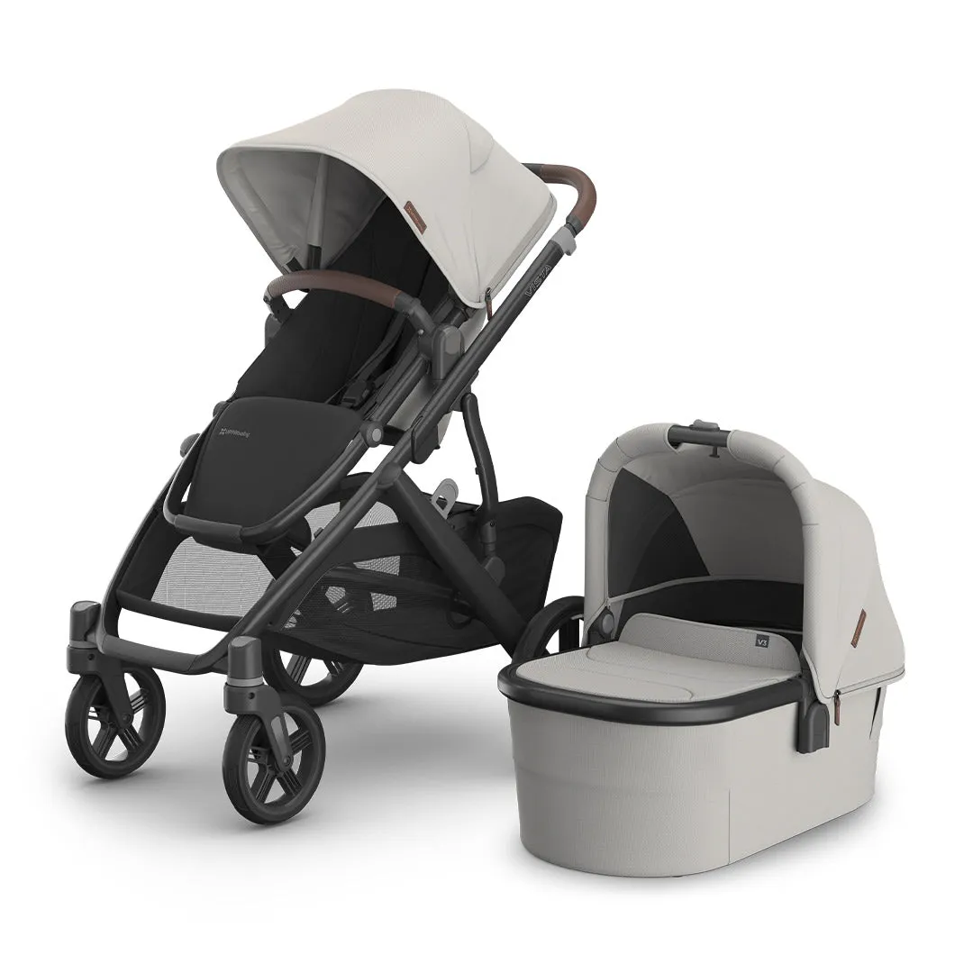UPPAbaby Vista V3 in Savannah with Mesa iSize Car Seat & Base - Pearl Grey