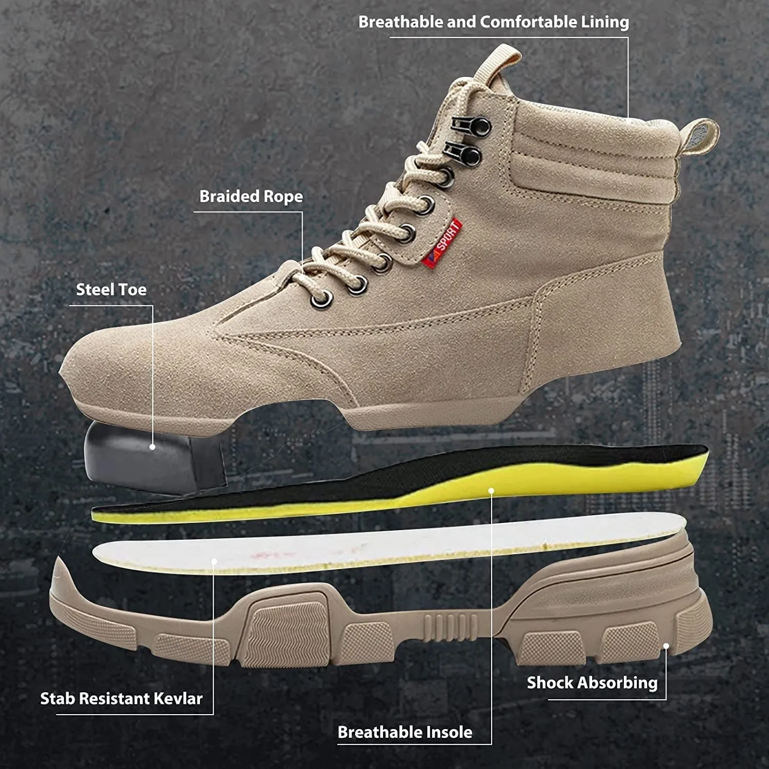 USOR Safety Lightweight Steel Toe Work Boots