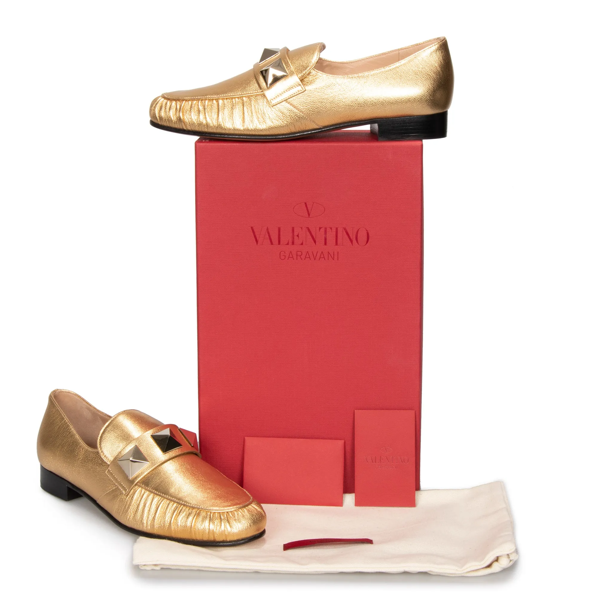 Valentino Macro Stud Loafers in Gold