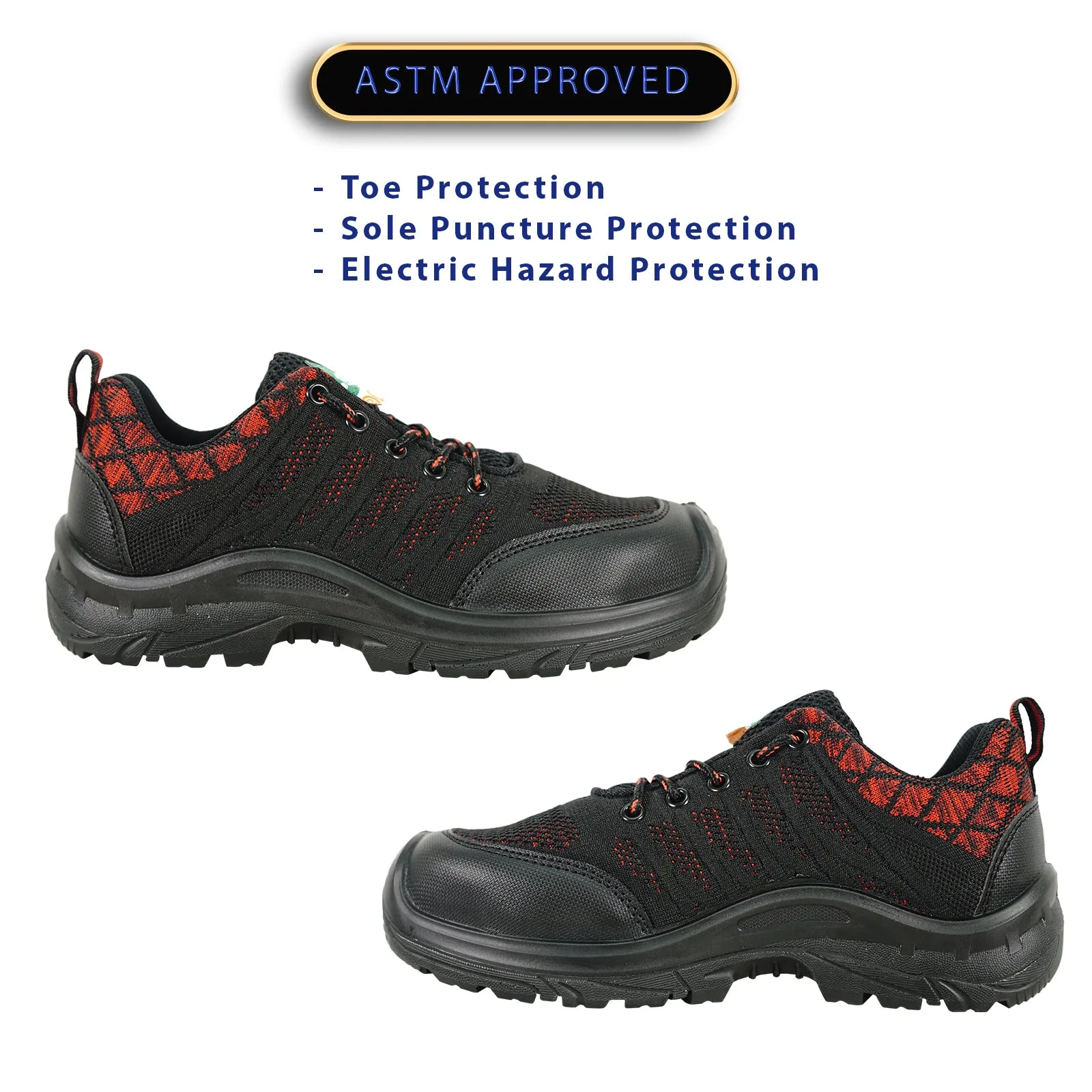 VANGELO Men Work Safety Shoe HELMUT-1 CSA Certified Steel Toe Protection Black/Red