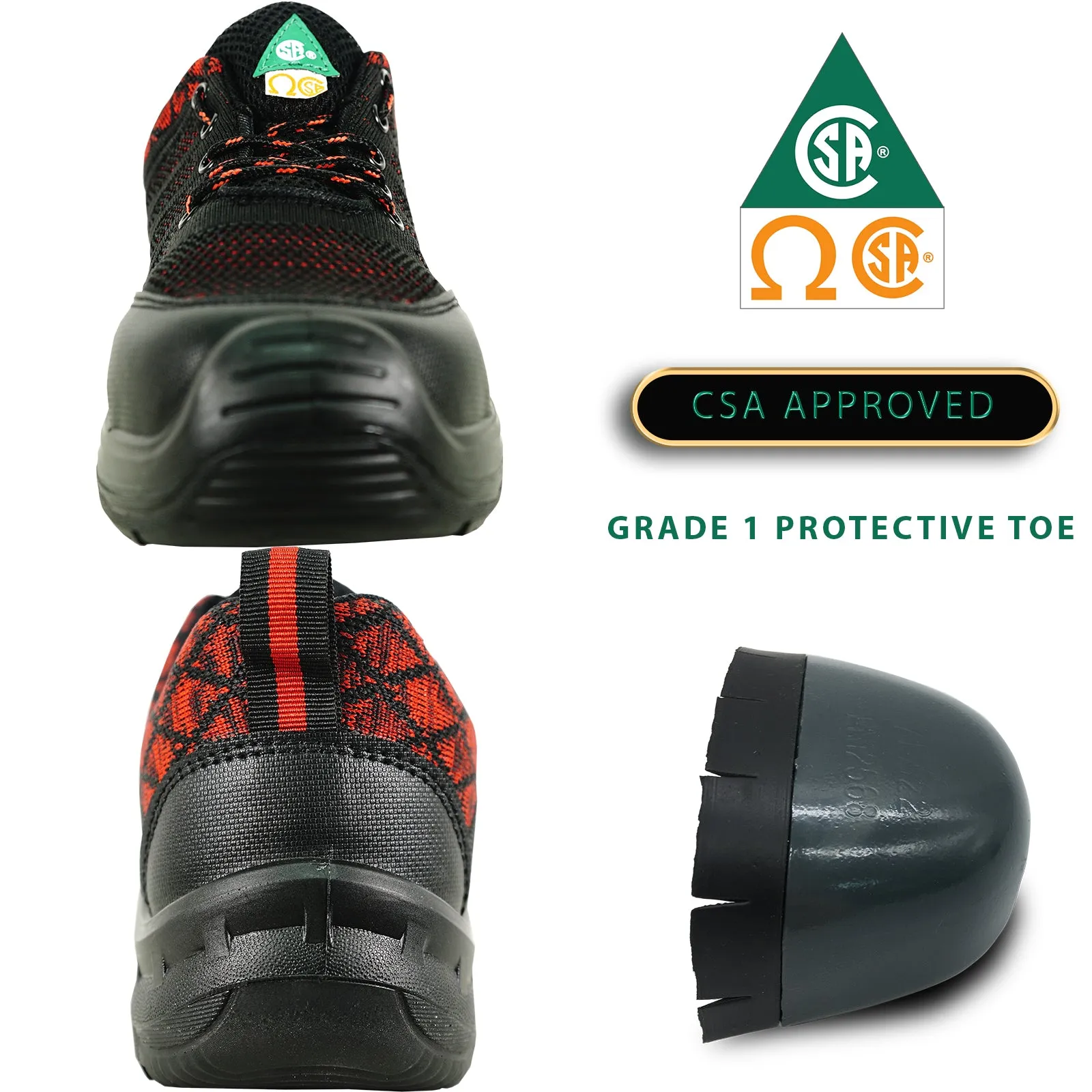 VANGELO Men Work Safety Shoe HELMUT-1 CSA Certified Steel Toe Protection Black/Red