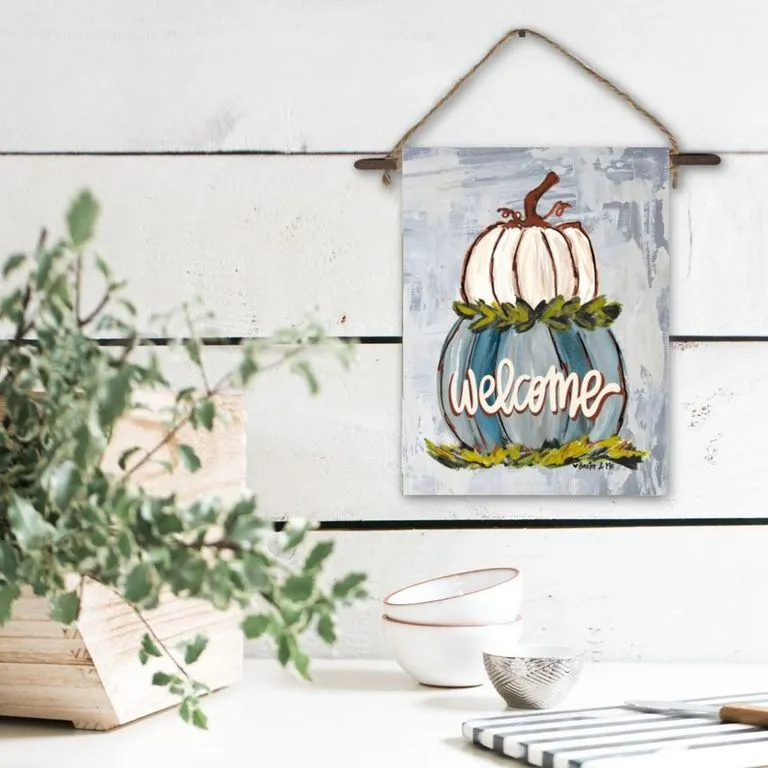 Welcome Double Stacked Neutral Pumpkin Mini Wall Hanging