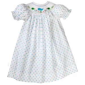 Whale Aqua Blue Dotted Smocked Bishop