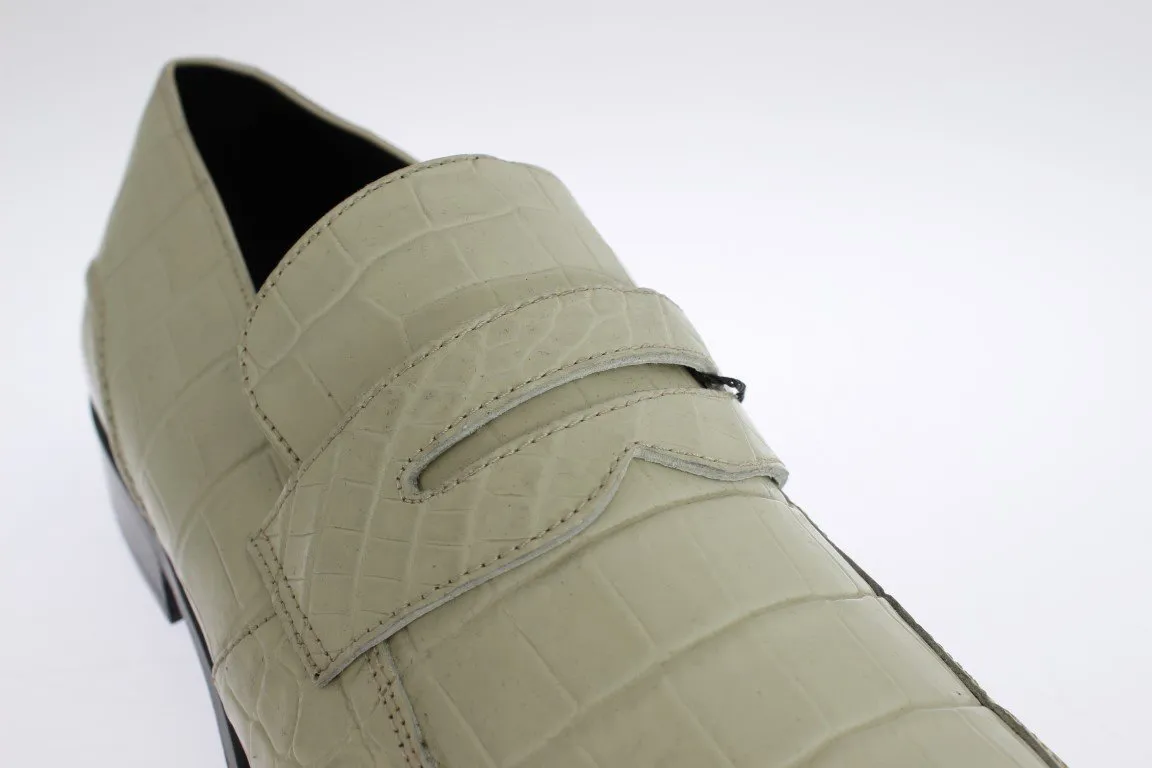 White Crocodile Skin Loafers Dress Shoes
