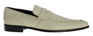 White Crocodile Skin Loafers Dress Shoes