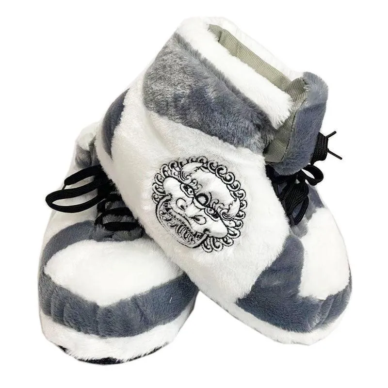 White Gray Winter Slippers