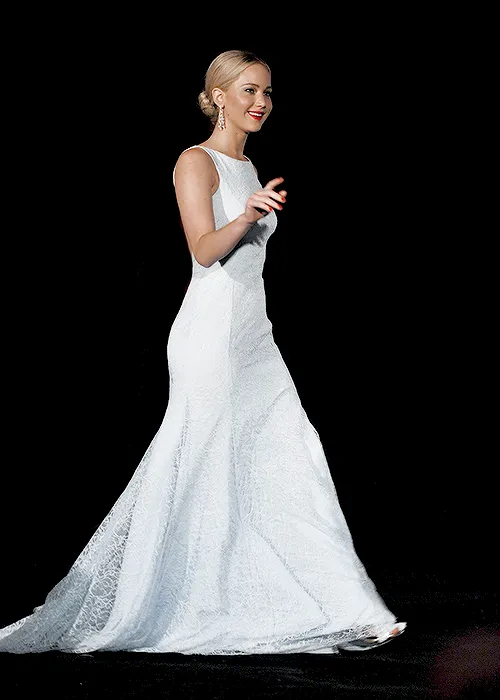 White Jennifer Lawrence Open Back Prom Celebrity Formal Dress‘The Hunger Games Mockingjay Part 2