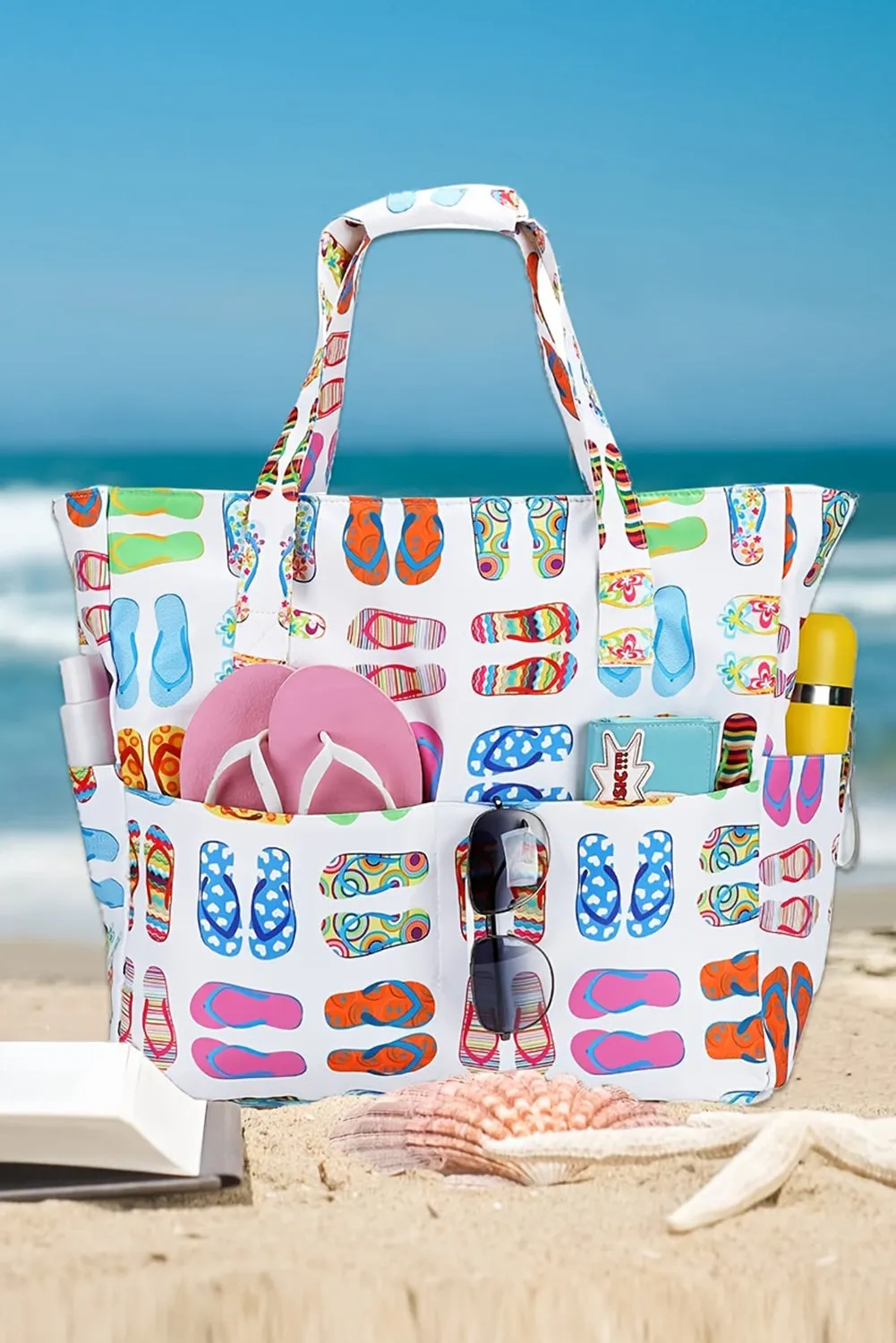 White Waterproof Slippers Pattern Beach Tote Bag