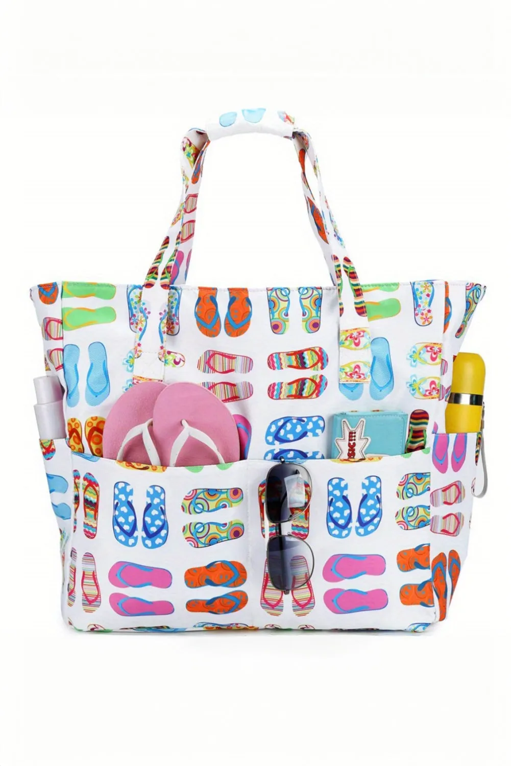 White Waterproof Slippers Pattern Beach Tote Bag