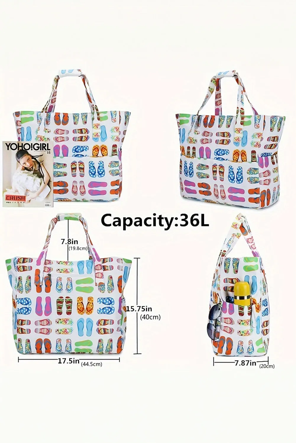 White Waterproof Slippers Pattern Beach Tote Bag