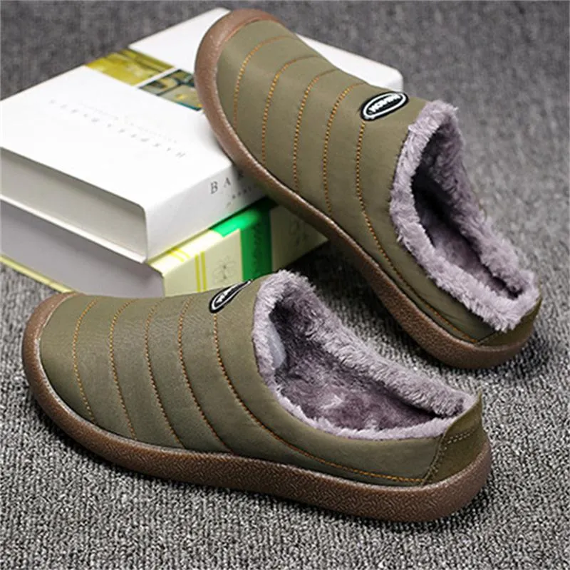 Winter Casual Waterproof Non-Slip Plush Warmth Slippers For Men