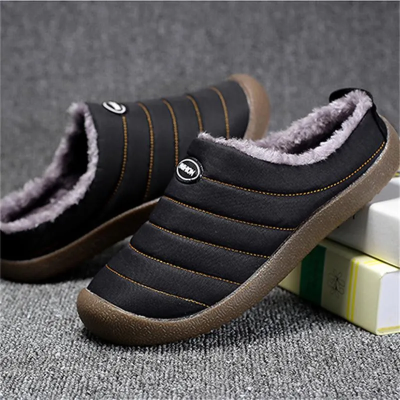 Winter Casual Waterproof Non-Slip Plush Warmth Slippers For Men
