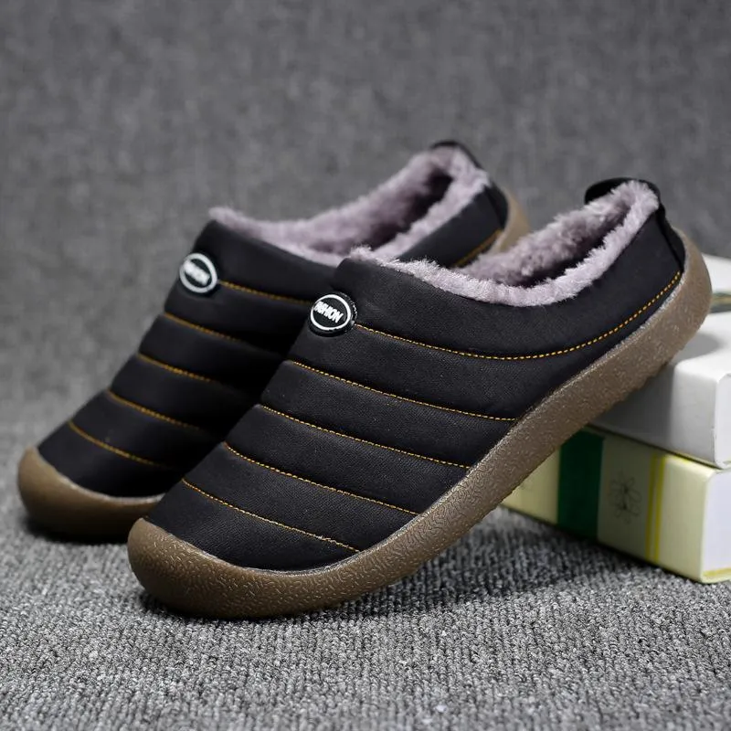 Winter Casual Waterproof Non-Slip Plush Warmth Slippers For Men
