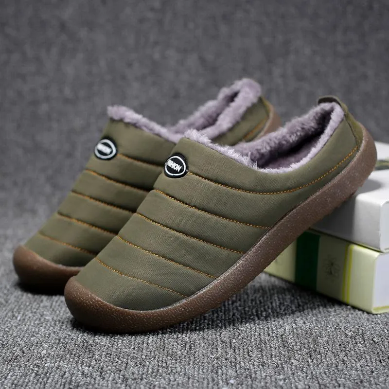 Winter Casual Waterproof Non-Slip Plush Warmth Slippers For Men