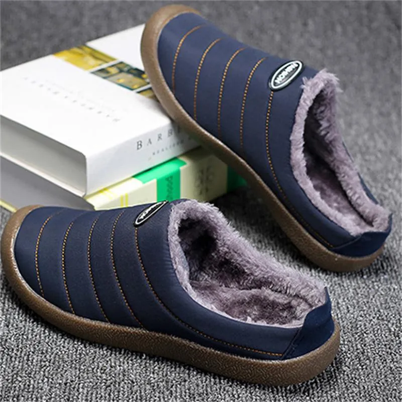 Winter Casual Waterproof Non-Slip Plush Warmth Slippers For Men