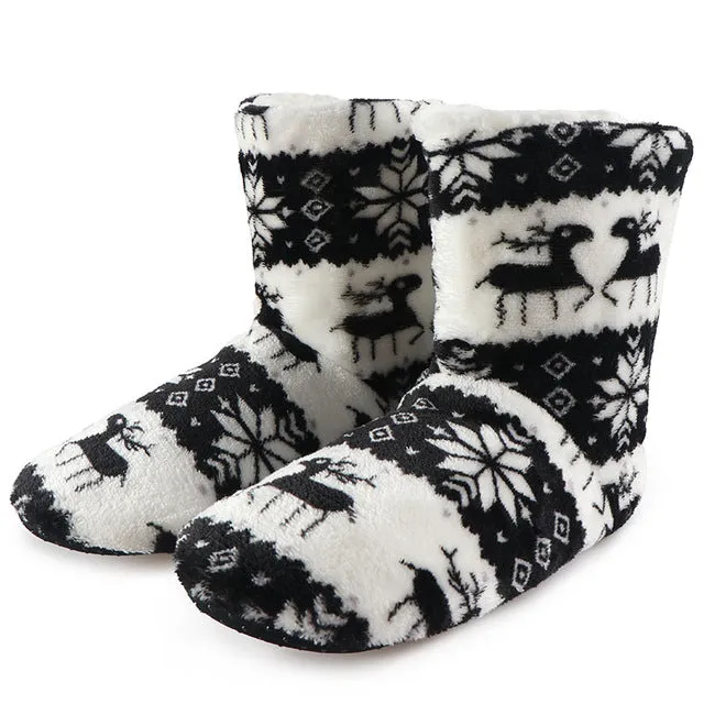 Winter Socks Woman Home Slippers Christmas Elk Indoor Shoes Warm Contton Slipper Plush Insole