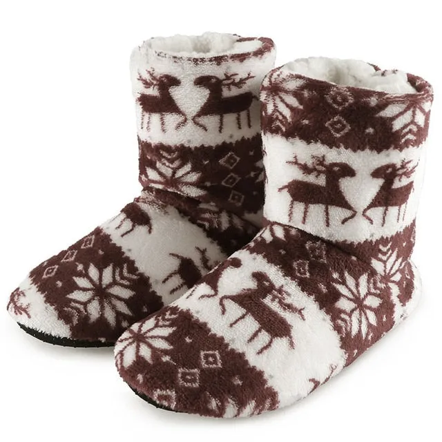Winter Socks Woman Home Slippers Christmas Elk Indoor Shoes Warm Contton Slipper Plush Insole