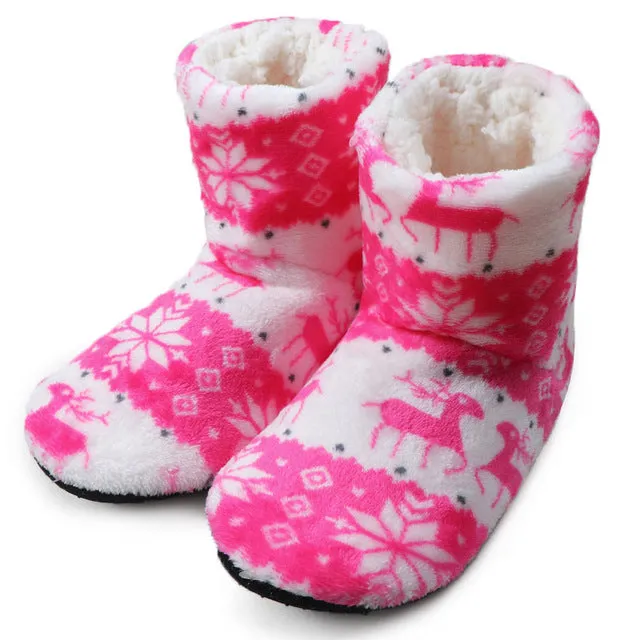 Winter Socks Woman Home Slippers Christmas Elk Indoor Shoes Warm Contton Slipper Plush Insole