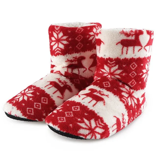 Winter Socks Woman Home Slippers Christmas Elk Indoor Shoes Warm Contton Slipper Plush Insole