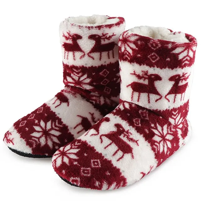 Winter Socks Woman Home Slippers Christmas Elk Indoor Shoes Warm Contton Slipper Plush Insole
