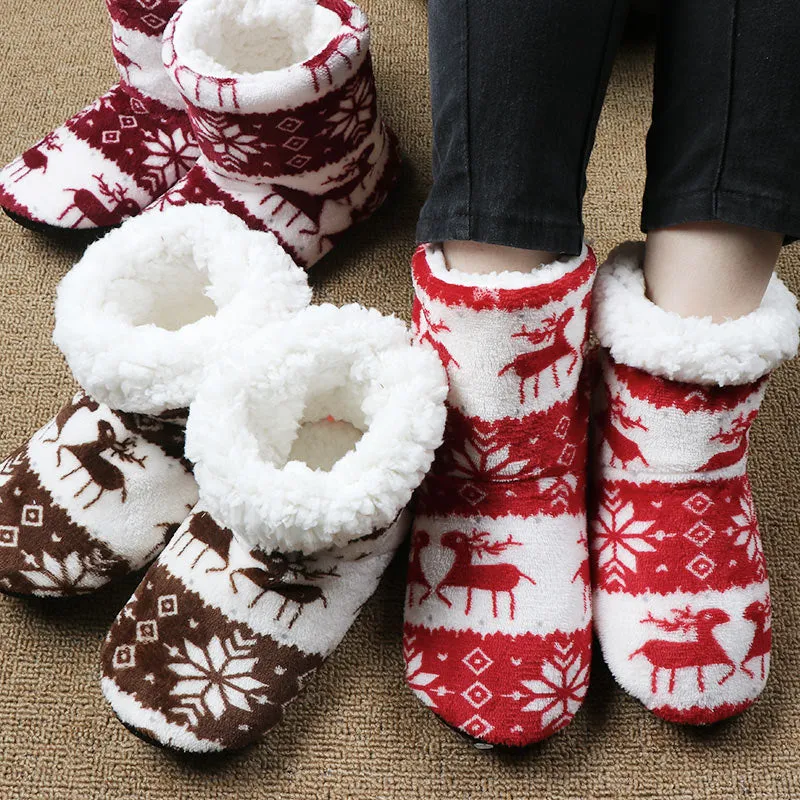 Winter Socks Woman Home Slippers Christmas Elk Indoor Shoes Warm Contton Slipper Plush Insole