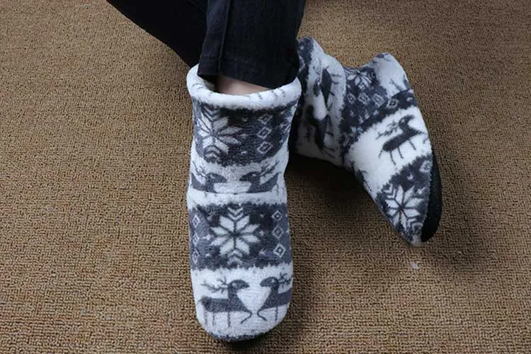 Winter Socks Woman Home Slippers Christmas Elk Indoor Shoes Warm Contton Slipper Plush Insole