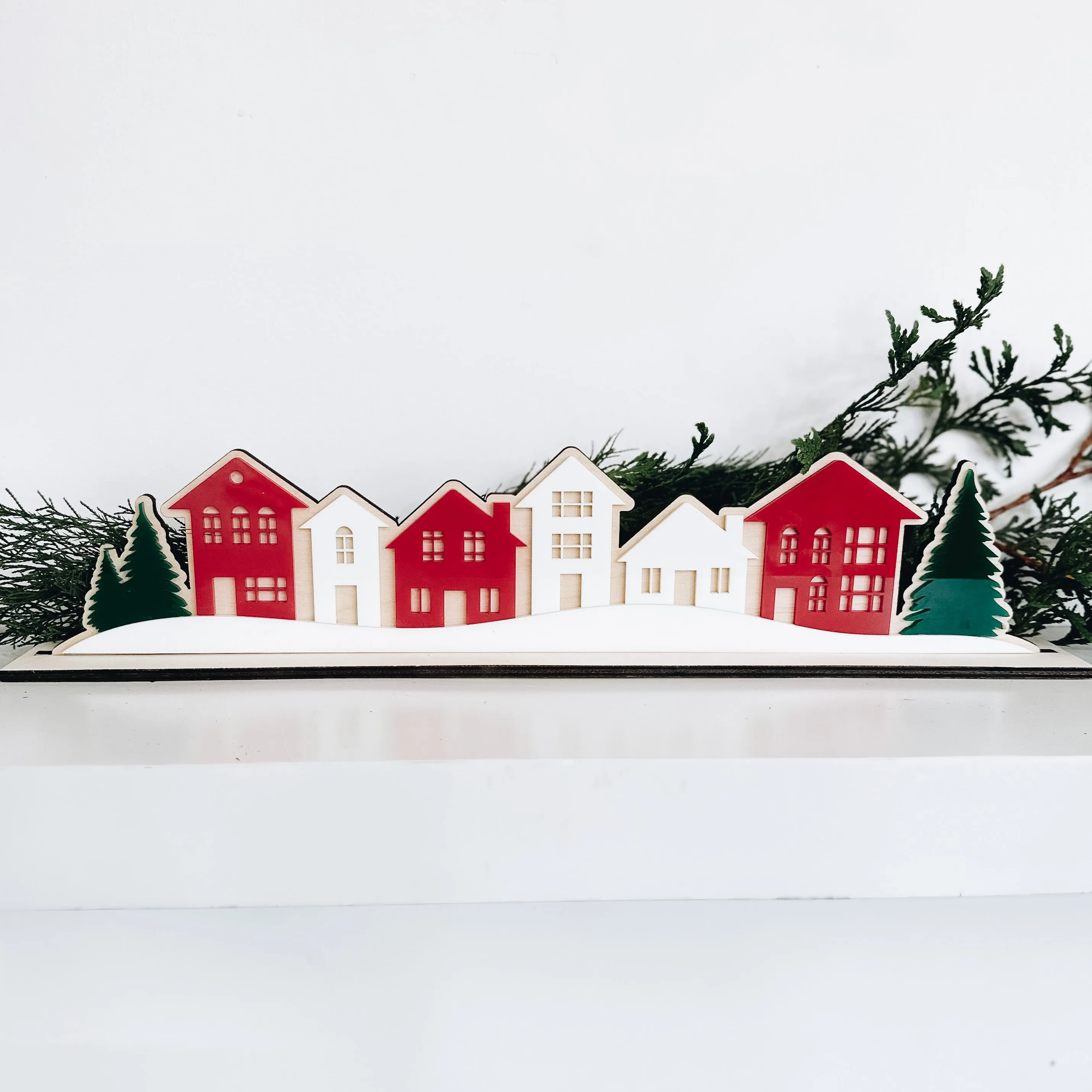 Winter Village Wood   Acrylic Table Scape