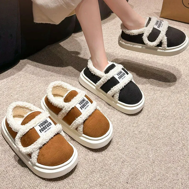 Winter Women's Warm Cotton Shoes 2024 Hook Loop Flat Heel Plush Winter Boots Women Faux Fur Soft Sole Plush Ankle Boots Woman