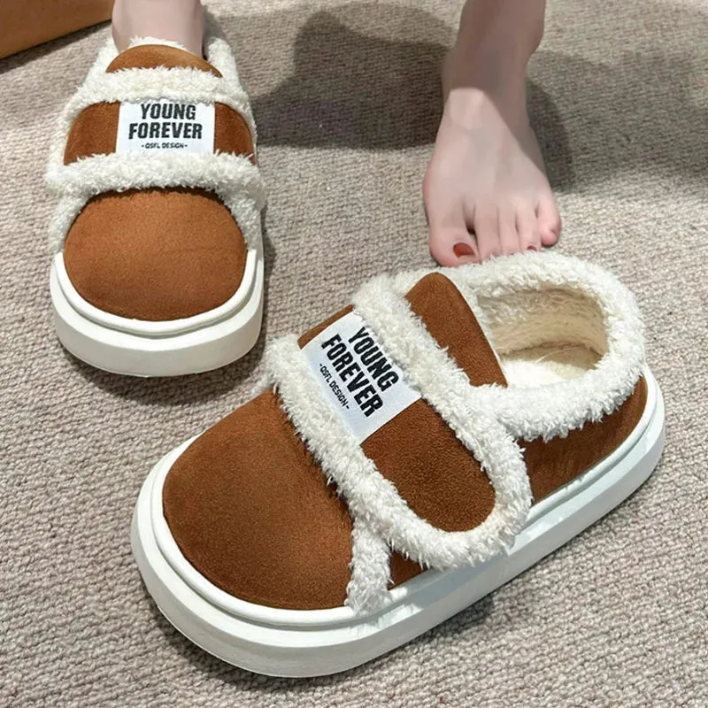 Winter Women's Warm Cotton Shoes 2024 Hook Loop Flat Heel Plush Winter Boots Women Faux Fur Soft Sole Plush Ankle Boots Woman