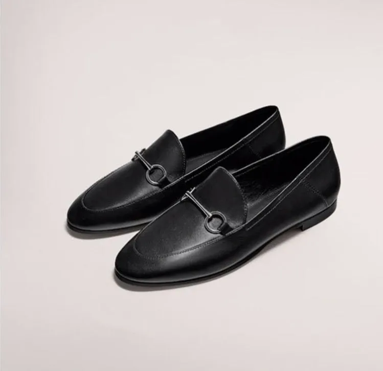 Withered 2020 summer england office lady simple Genuine leather slip-on loafers women shoes woman women shoes women flat shoes