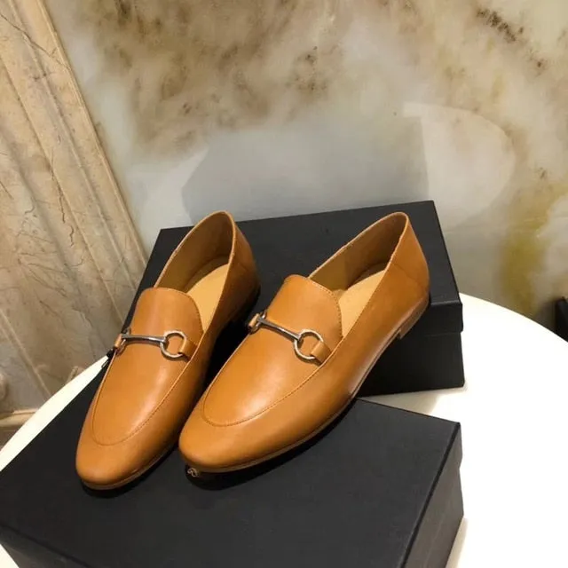 Withered 2020 summer england office lady simple Genuine leather slip-on loafers women shoes woman women shoes women flat shoes