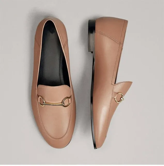 Withered 2020 summer england office lady simple Genuine leather slip-on loafers women shoes woman women shoes women flat shoes
