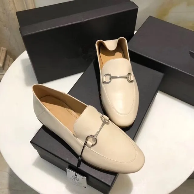 Withered 2020 summer england office lady simple Genuine leather slip-on loafers women shoes woman women shoes women flat shoes
