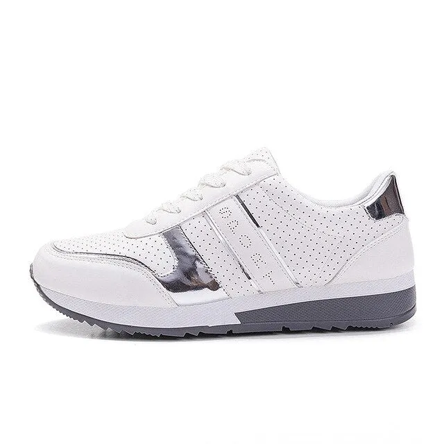 Woman Spring Lace Up Vulcanize Shoes Women Sneakers Mesh Pu Leather Solid Platform Shoes Female Fashion Flats Ladies Casual