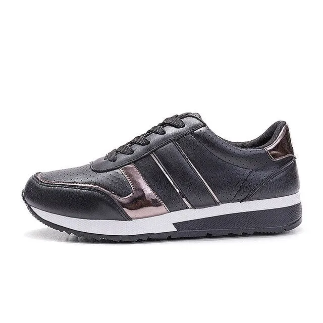 Woman Spring Lace Up Vulcanize Shoes Women Sneakers Mesh Pu Leather Solid Platform Shoes Female Fashion Flats Ladies Casual