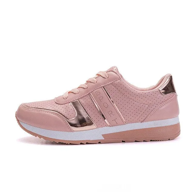 Woman Spring Lace Up Vulcanize Shoes Women Sneakers Mesh Pu Leather Solid Platform Shoes Female Fashion Flats Ladies Casual