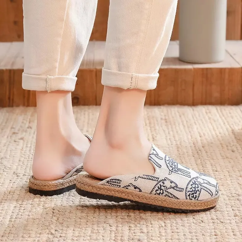 Women Canvas Close Toe Flat Slippers