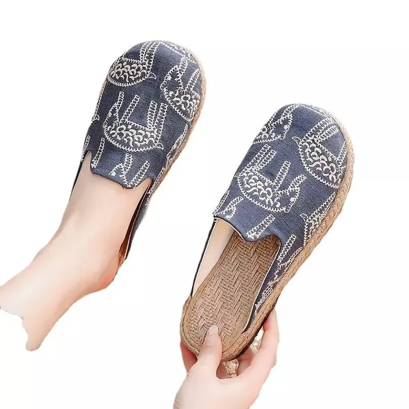 Women Canvas Close Toe Flat Slippers