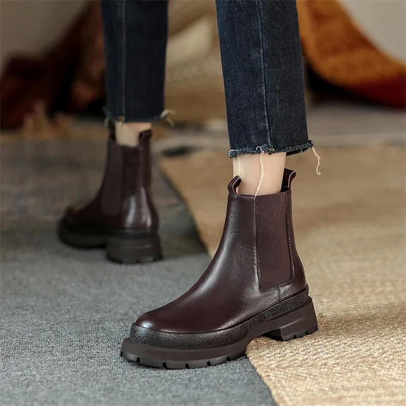Women Genuine Leather Chelsea Boots